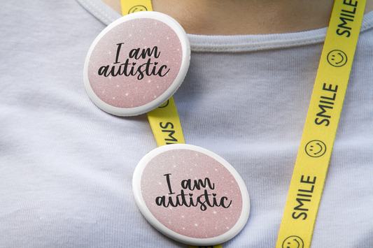 I Am Autistic Pink Glitter Button - beyourownherodesign