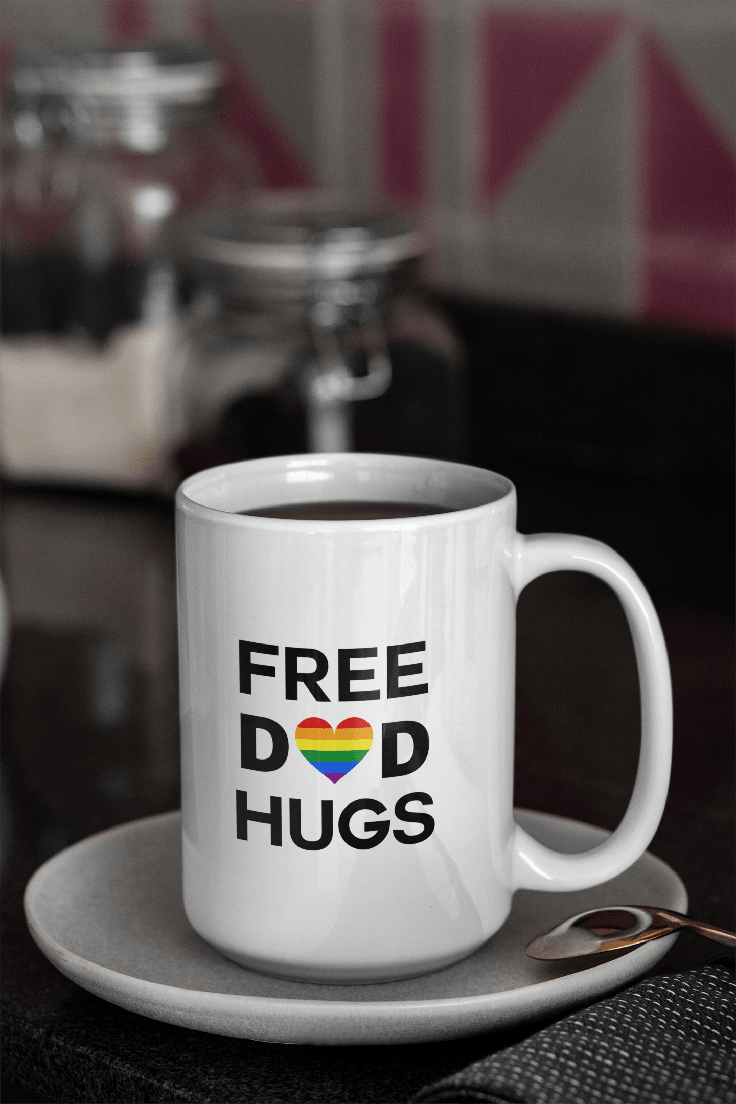 Free Dad Hugs Gay Pride LGBTQ+ Coffee Mug - beyourownherodesign