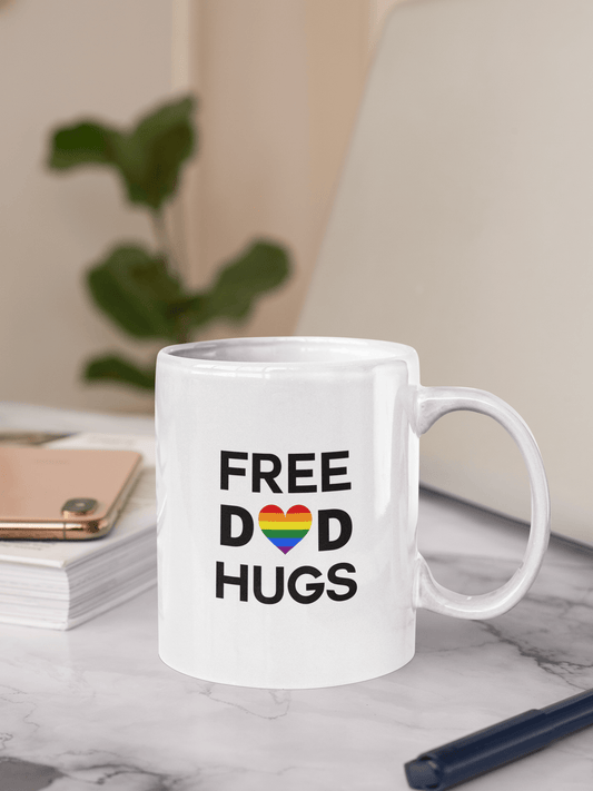 Free Dad Hugs Gay Pride LGBTQ+ Coffee Mug - beyourownherodesign