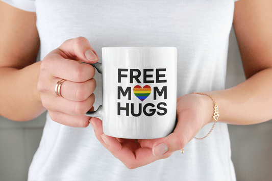 Free Mom Hugs Gay Pride LGBTQ+ Coffee Mug - beyourownherodesign