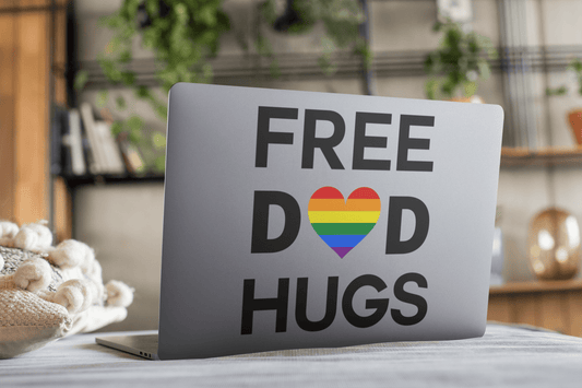 Free Dad Hugs Gay Pride LGBTQ+ Kiss-Cut Sticker - beyourownherodesign